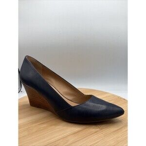 Franco Sarto Women's Frankie Wedge Pump Heels Navy Blue Size 9.5 Leather Slip On